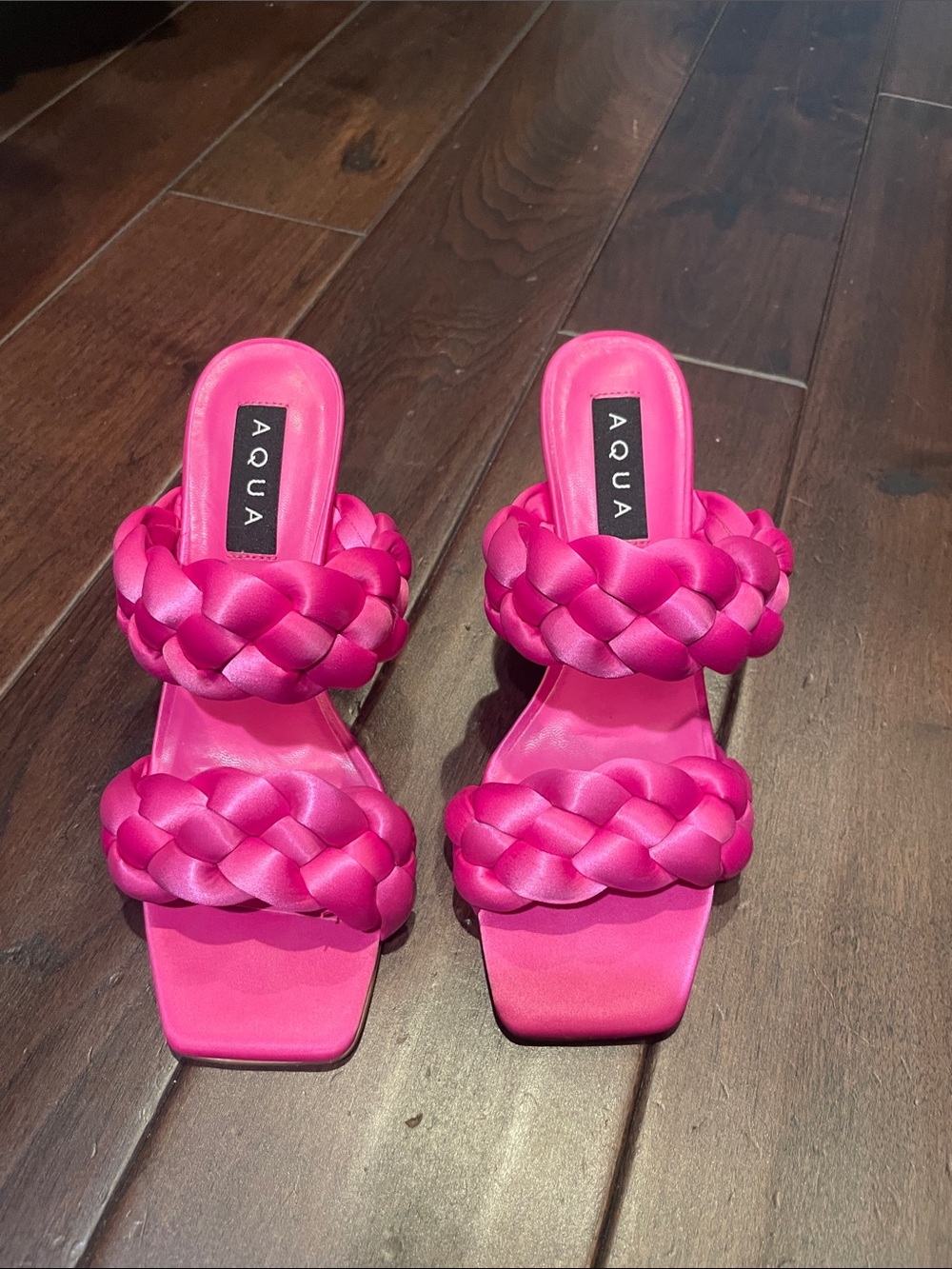 AQUA for Bloomingdale’s pink woven heels sz6.5 worn 1 time